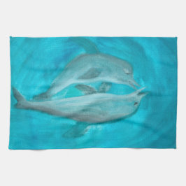 Twee dolfijnen die Wilde en Vrije in de Oceaan spe Theedoek