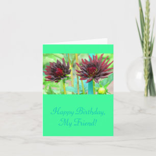 TWEE DONKERRODE WIJN-GEKLEURDE DAHLIA'S KAART