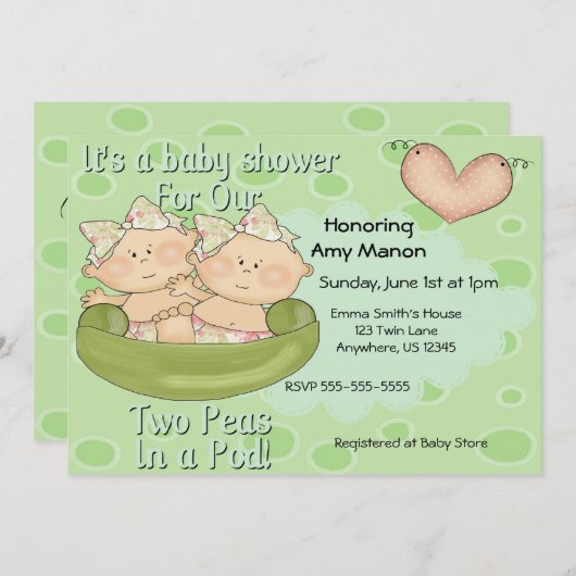 Twee doperwten in het Baby shower Kaart (Voorkant / Achterkant)