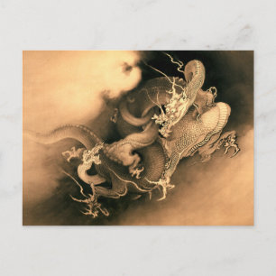 Twee Dragons in Clouds (1885) door Kanō Hōgai Briefkaart