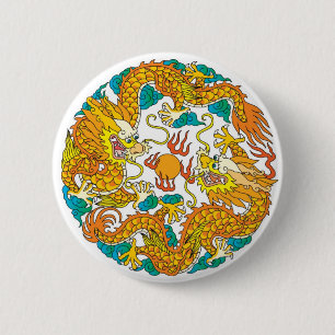 Twee draken ronde button 5,7 cm