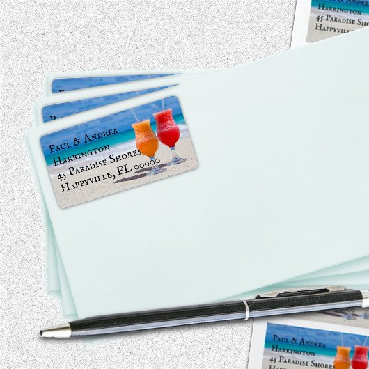 Twee drankjes op strandadreslabels etiket