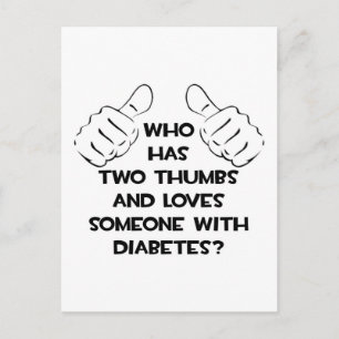 Twee duimen en houdt van iemand met diabetes briefkaart