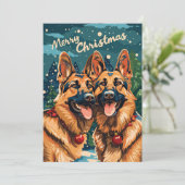 Twee Duitse herder Vrolijk Kerstfeest Feestdagenkaart (Staand voorkant)