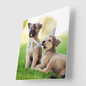 Twee Duitse Puppies Vierkante Klok (Hoek)