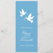 Twee duiven blauw en wittebruiloft diner menu (Voorkant)