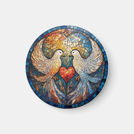Twee Duiven Elegant Glas-in-Lood Kunstwerk Magneet (Voorkant)