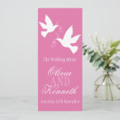 Twee duiven roze & wit bruiloft diner menu (Staand voorkant)