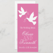 Twee duiven roze & wit bruiloft diner menu (Voorkant / Achterkant)