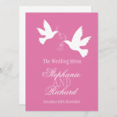 Twee duiven roze & wit bruiloft diner menu (Voorkant / Achterkant)