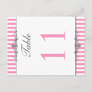 Twee dunne roze en witte stripte tabelnummers briefkaart