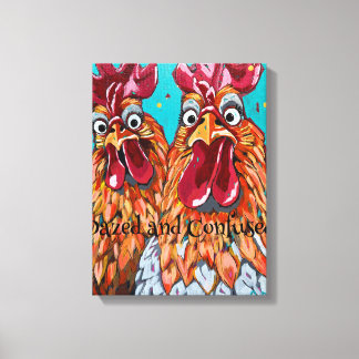 Twee eigenzinnige hanen canvas afdruk