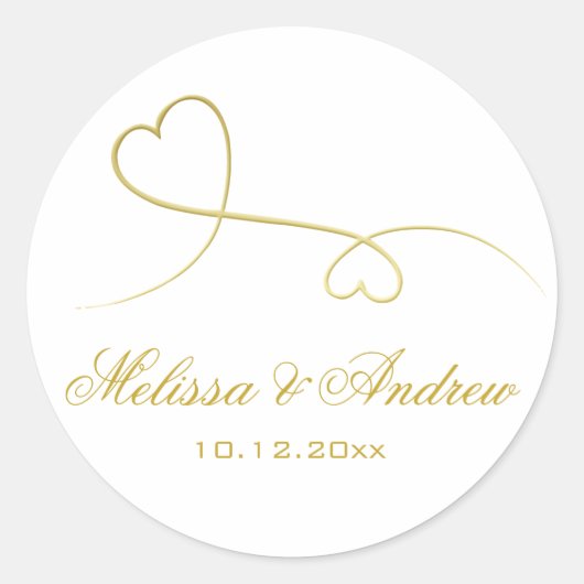 Twee Elegant Gold Hearts | Aangepaste bruiloft Ronde Sticker (Voorkant)