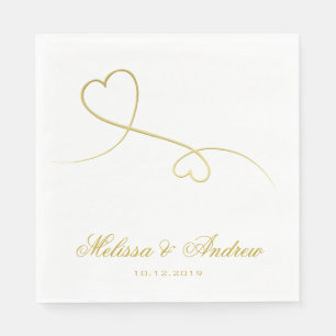 Twee Elegant Gold Hearts   Aangepaste bruiloft Servetten