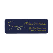Twee Elegant Gold Hearts | Navy Blue Etiket (Voorkant)