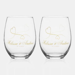 Twee Elegant Gold Hearts Weddenschap Wijnglas Zonder Voet