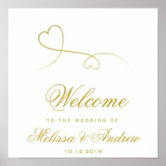 Twee Elegant Gold Hearts | Welkom bruiloft Poster (Voorkant)