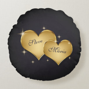 Twee Elegant Golden Hearts Rond Kussen