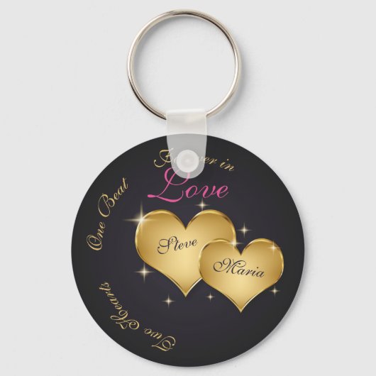 Twee Elegant Golden Hearts Sleutelhanger (Voorkant)