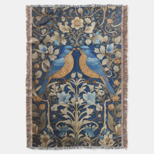 Twee elegante blauwe vogels William Morris geïnspi Deken