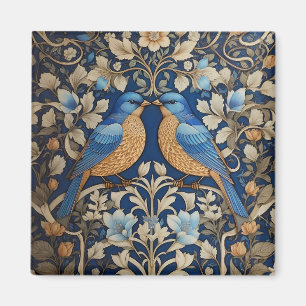 Twee elegante blauwe vogels William Morris geïnspi Magneet