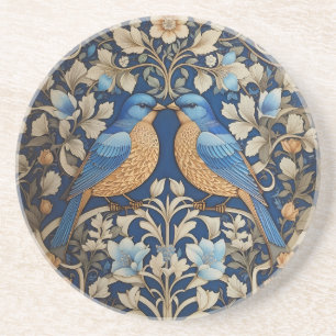 Twee elegante blauwe vogels William Morris geïnspi Zandsteen Onderzetter