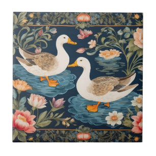Twee elegante eenden William Morris geïnspireerd Tegeltje