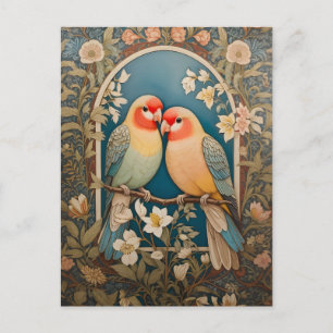 Twee Elegante Lovebirds  Bloemen Briefkaart