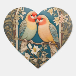 Twee Elegante Lovebirds  Bloemen Hart Sticker