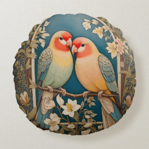 Twee Elegante Lovebirds  Bloemen Rond Kussen