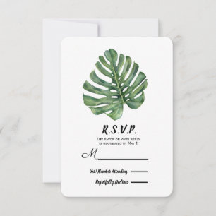 Twee Elegante Palmbladeren Tropisch Trouw RSVP Kaartje