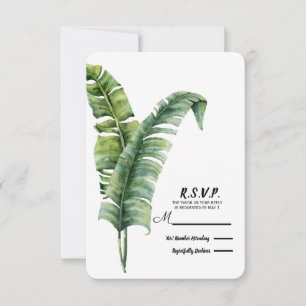 Twee Elegante Palmbladeren Tropisch Trouwfeest RSV RSVP Kaartje