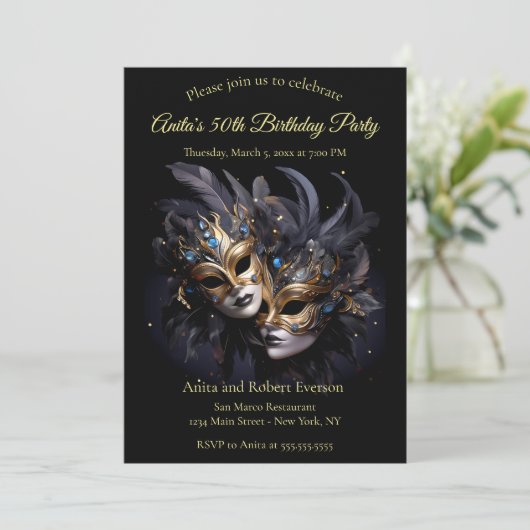 Twee Elegante Venetiaanse Maskers Mardi Gras Carna Kaart (Staand voorkant)