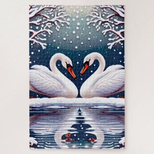 Twee elegante witte zwanen legpuzzel (Verticaal)