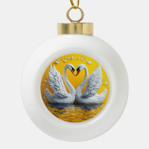 Twee Elegante Zwanen Keramische Bal Ornament
