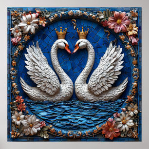 Twee Elegante Zwanen Met Kronen Poster