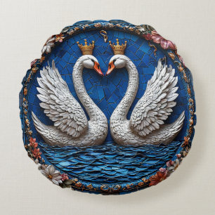 Twee Elegante Zwanen Met Kronen Rond Kussen