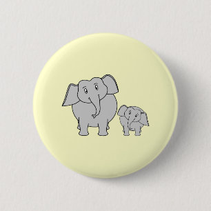 Twee Elephants. Volwassenen en Baby. Ronde Button 5,7 Cm