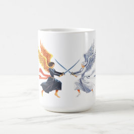 Twee engel met groot zwaard met open vleugels koffiemok
