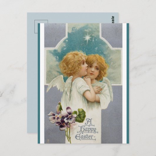Twee engelen en een kruis met Pasen Groeten Briefkaart (Voorkant / Achterkant)