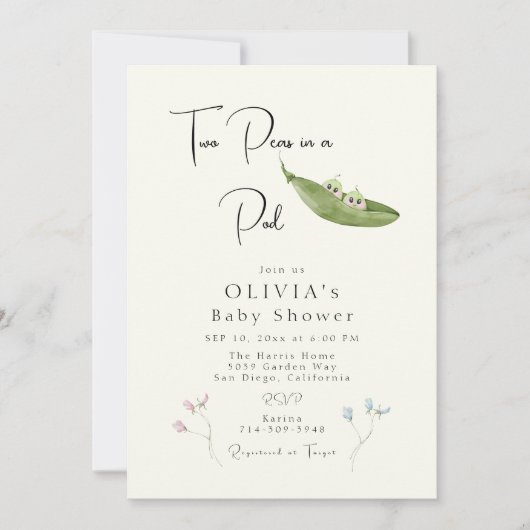 Twee erwten in een Baby shower Kaart (Voorkant)