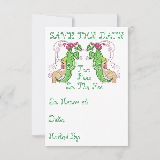 Twee erwten in een capsule bewaren de datum save the date (Voorkant)