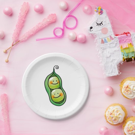 Twee erwten in een peul papieren bordje (Feest)