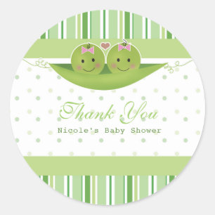 Twee erwten in een peul tweeling baby shower favor ronde sticker
