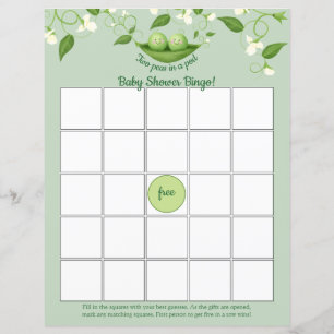 Twee Erwten in een Pod Baby shower Bingo Spelkaart