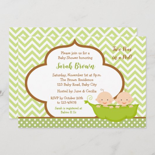 Twee erwten in een pod Baby shower (neutraal) Kaart (Voorkant / Achterkant)