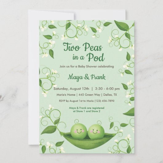 Twee erwten in een Pod Baby shower Twins Invitatio Kaart (Voorkant)