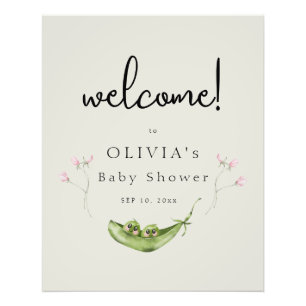 Twee erwten in een Pod Girl Baby shower Welkom Pos Foto Afdruk