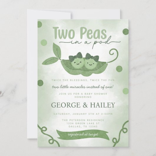 Twee erwten in een Pod Twin Girls Baby shower Kaart (Voorkant)