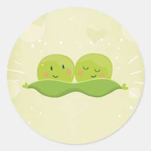 Twee erwten in een sticker met peul Twintig baby s